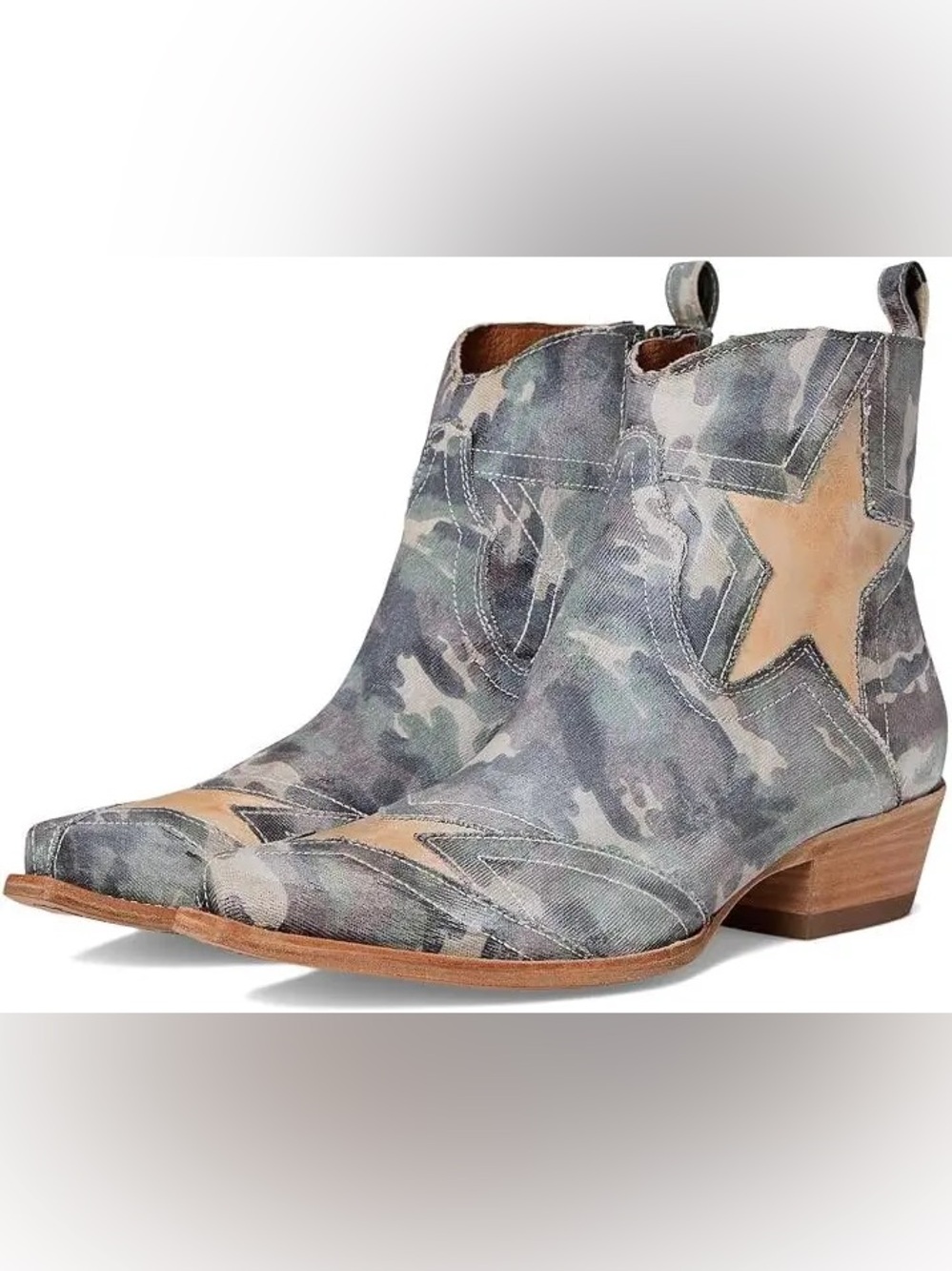 Dan Post Distressed Camo Star Appliqué Ankle Boot with Tan Accents SZ 7 NWT!